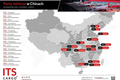 Mapa przedstawia kluczowe porty lotnicze w Chinach, ułatwiając planowanie lotów do Chin.