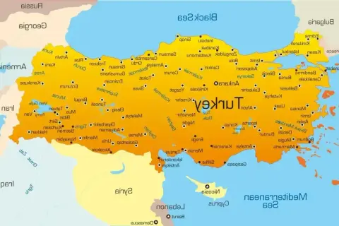 Mapa Turcji z zaznaczonymi miastami, idealna do planowania podróży i ubiegania się o wizę do Turcji.