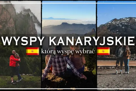 Wyspy Kanaryjskie, gdzie leżą? Trzy ujęcia z hiszpańskich wysp: para na tle gór, widok na dolinę i wulkan.