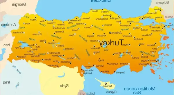 Mapa Turcji z zaznaczonymi miastami, idealna do planowania podróży i ubiegania się o wizę do Turcji.