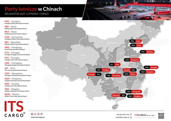 Mapa przedstawia kluczowe porty lotnicze w Chinach, ułatwiając planowanie lotów do Chin.